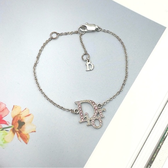 Auth Christian Dior CD Logo Pink
Rhinestones SV Bracelet - Picture 1 of 11